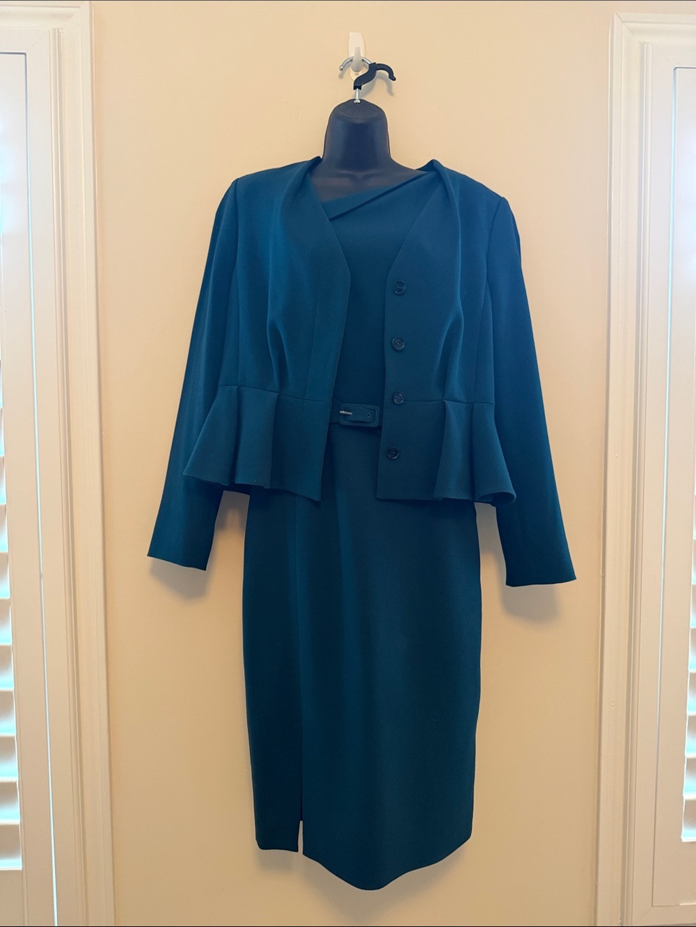 Elegant Teal Dress with Peplum Jacket and removable belt